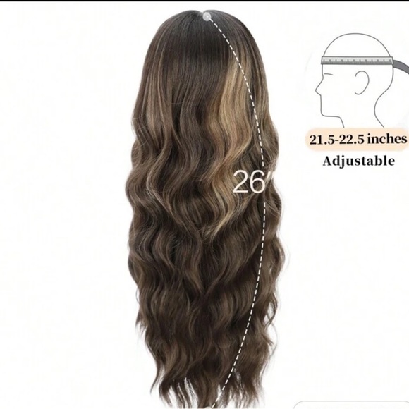 26 Inch Long Brown Wavy Wig with Light Blonde  highlights - Picture 4 of 12